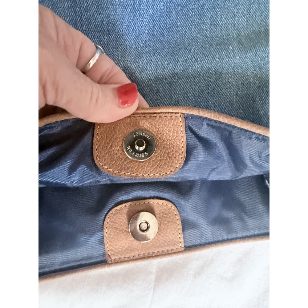 USA Denim Leather Trim Tote Blue Shoulder Bag Large Foldable Le Voar Purse - Picture 6 of 10